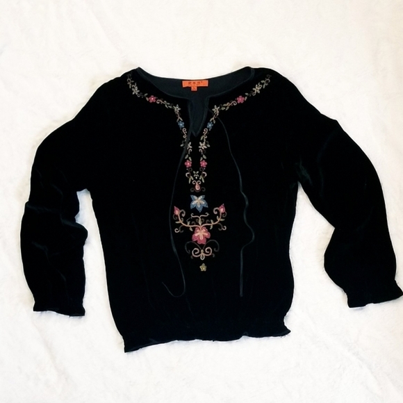 Embroidered Velvet Longsleeve Top - Picture 4 of 11
